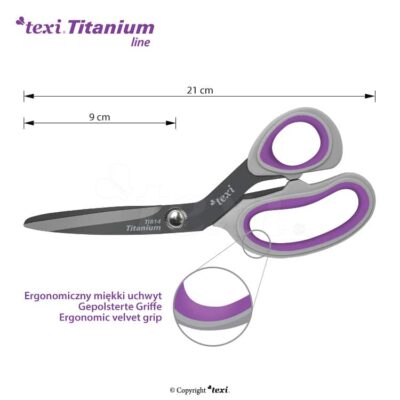 Texi Titanium Ti814 Skräddarsax (21cm) texi titanium ti814 8 1 4 21 cm titanium coated professional dressmaker scissors 2