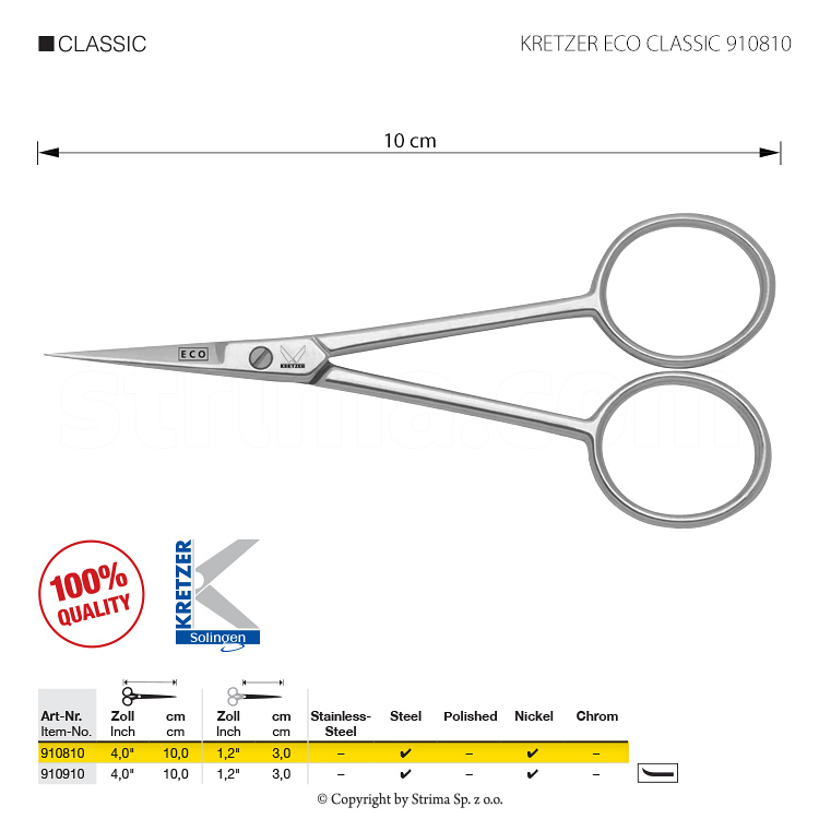 kretzer eco classic 910810 embroidery scissors for precise cutting length 4 10 cm pointed tips nickel plated
