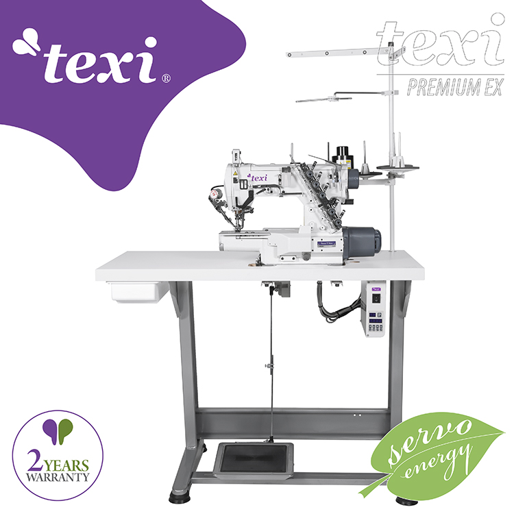 texi treccia c matic premium ex 3 needle cylinder bed coverstitch interlock machine with electromagnetic automatic thread trimmer and built in ac servo motor complete with 2 years warranty