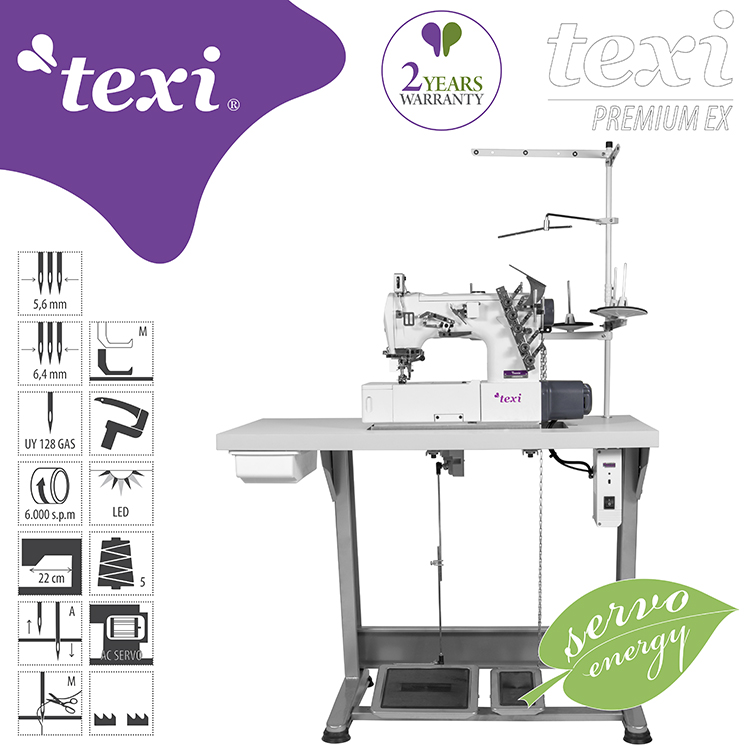 texi treccia premium ex 3 needle flat bed coverstitch interlock machine with built in ac servo motor and needles positioning complete sewing machine with 2 years warranty