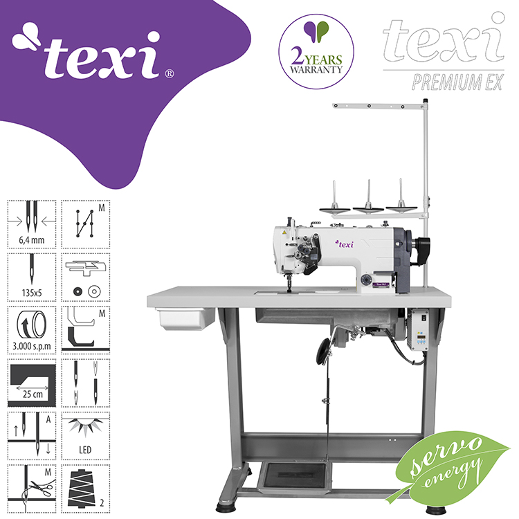 TEXI TWIN MS texi twin ms premium ex two needle lockstitch machine with needle feed ac servo motor and needle positioning complete sewing machine with 2 years warranty